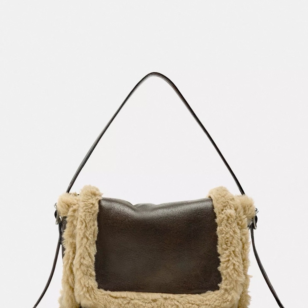 Zara Shearling Brown and Cream Crossbody Bag
